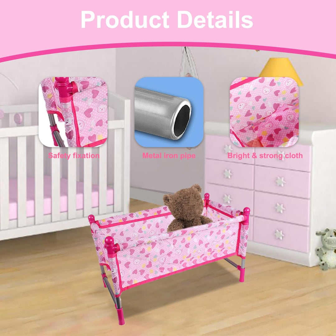 Puppenbett, einfach zu installierendes Puppenbett, Robustes aus Kunststoff und Stoff, Rollenspielspi