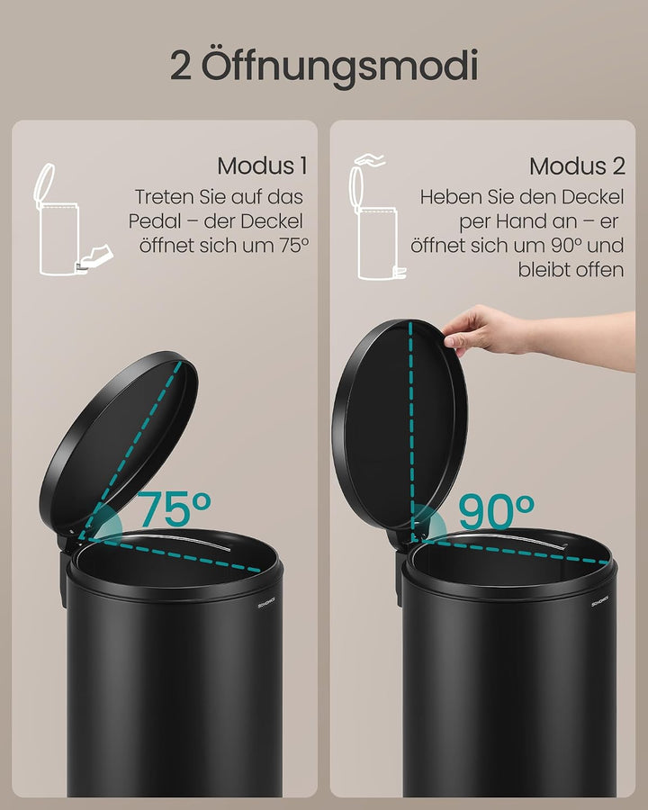 SONGMICS Mülleimer Küche, mit Deckel, Softclose, Schwarz, 20 L Schwarz 20 L, Schwarz 20 L
