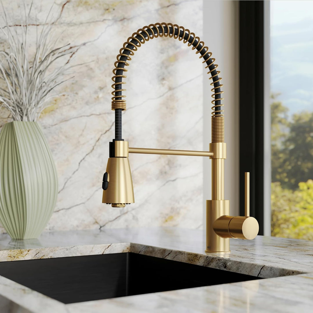 Lenz Küchenarmatur KALANI² in Gold-Optik – Pendelbrause mit 2 Strahlarten &amp; 360° schwenkbarer Bogena