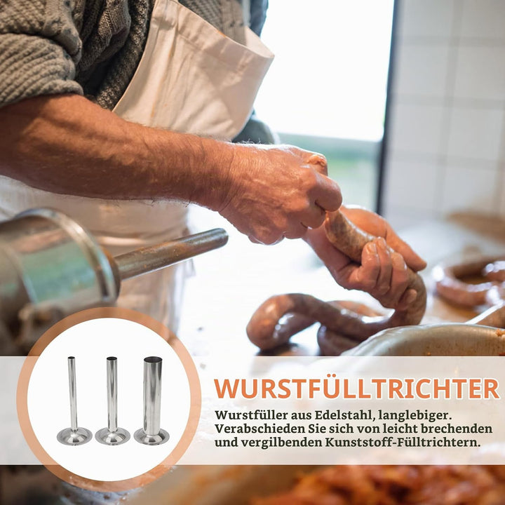 Edelstahl Wurstfüllrohre Set – 3 Stück Wurstfülltrichter Für Fleischwolf Grösse 8 Ideal Für Hausgema