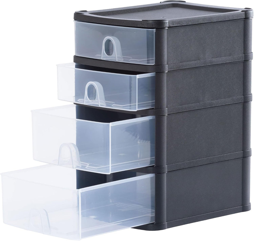 Schubladenbox mit 4 Schubladen 20x25x33cm DINA5 schwarz-transparent Drawer