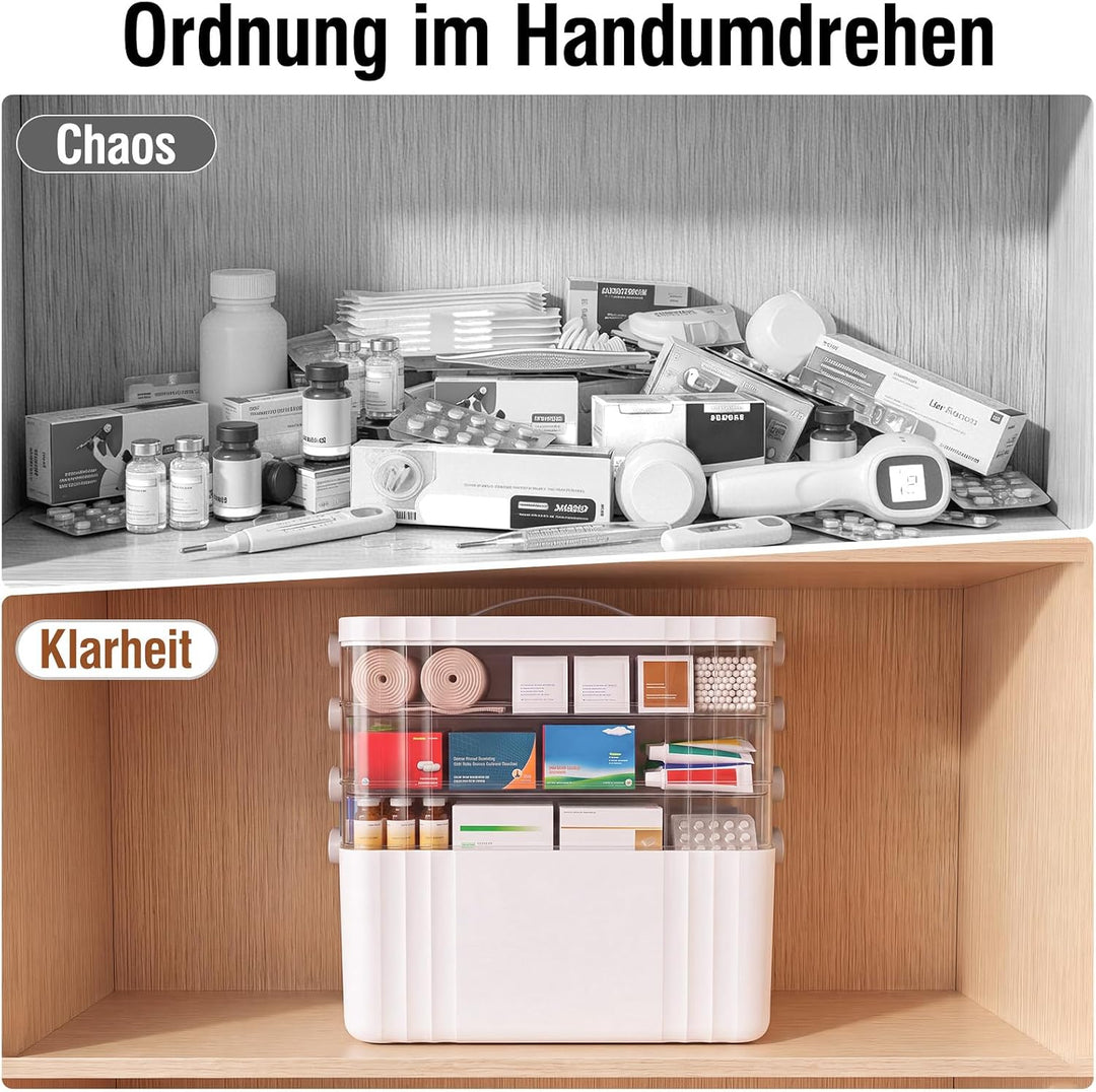 Storivo Medikamentenbox mit Tragegriff 4 Stöckige für Zuhause, Schule 34.1*22*29.5cm Freistehend, 34