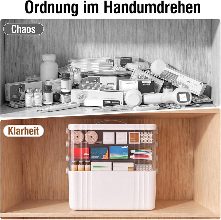 Storivo Medikamentenbox mit Tragegriff 4 Stöckige für Zuhause, Schule 34.1*22*29.5cm Freistehend, 34