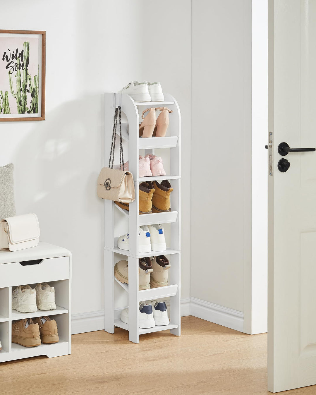 Hzuaneri Vertikales Schuhregal, 7 Ebenen Schmale Schuhregale, Holz-Schuh-Organizer Für Schrank, Eing