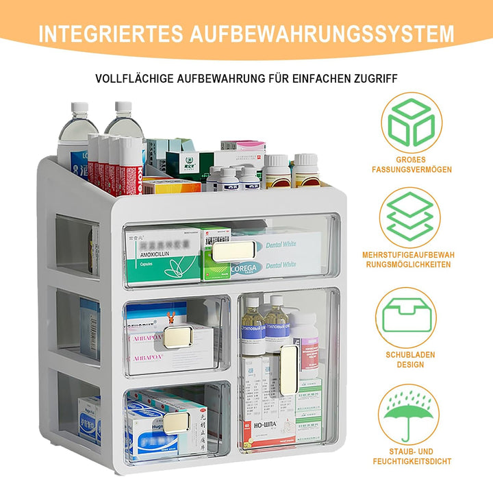 4-stöckiger Medikamentenschrank-Organizer mit Schubladen