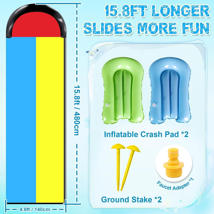 15.8 ft/480cm Double Water Slide,Wasserrutsche Garten für Kinder,Lawn Water Slide with Sprinkler and