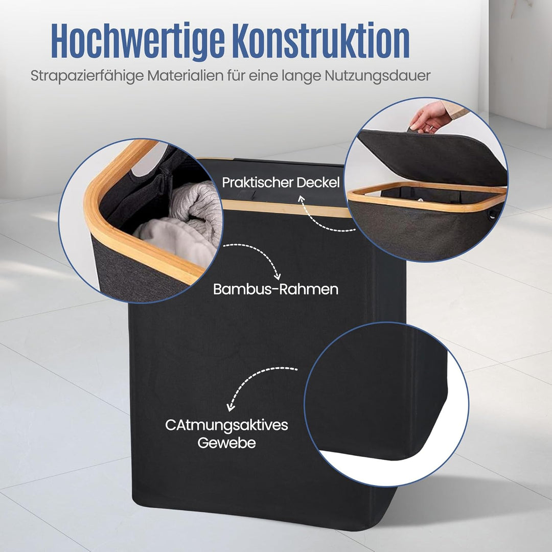 Wäschekorb mit Deckel 160L,Extra Grosse Wäschekorb mit Deckel, faltbare Wäschekörbe für Waschküche,