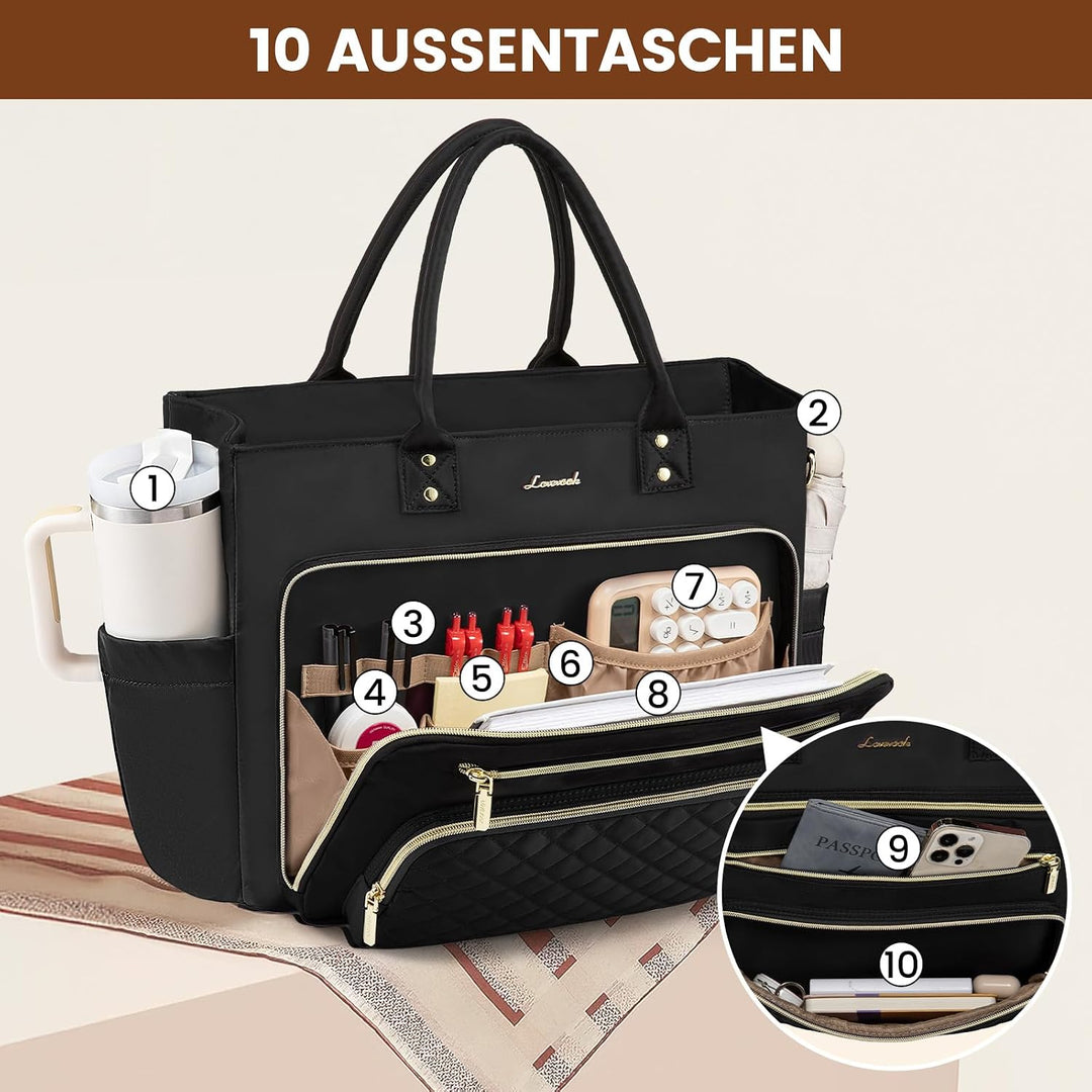 LOVEVOOK Lehrertasche Damen Gross, 15.6 Zoll Laptoptasche Arbeitstasche Schwarz 15,6 Zoll, Schwarz 1