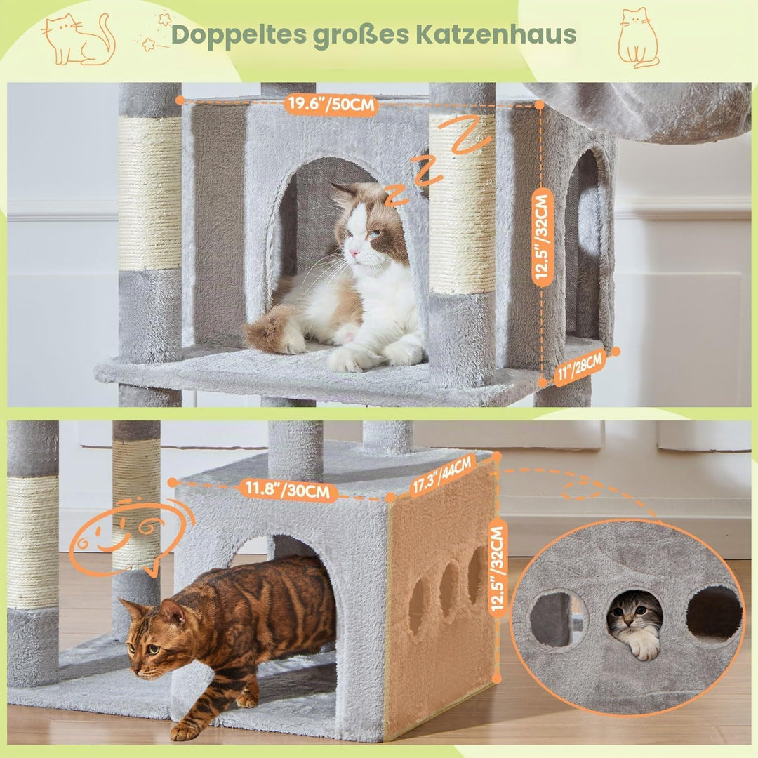 Taoqimiao 182 cm Kratzbaum XXL, Stabil, Gross, Katzenbaum für Katzen, F20W Hellgrau, Hellgrau