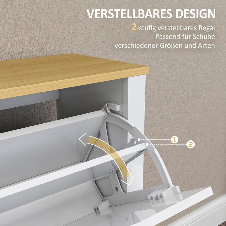 HOMCOM Schuhschrank mit 4 Klappen Schmal 105 x 26 x 80 cm Weiss Weiss 4 Klappen, Weiss 4 Klappen