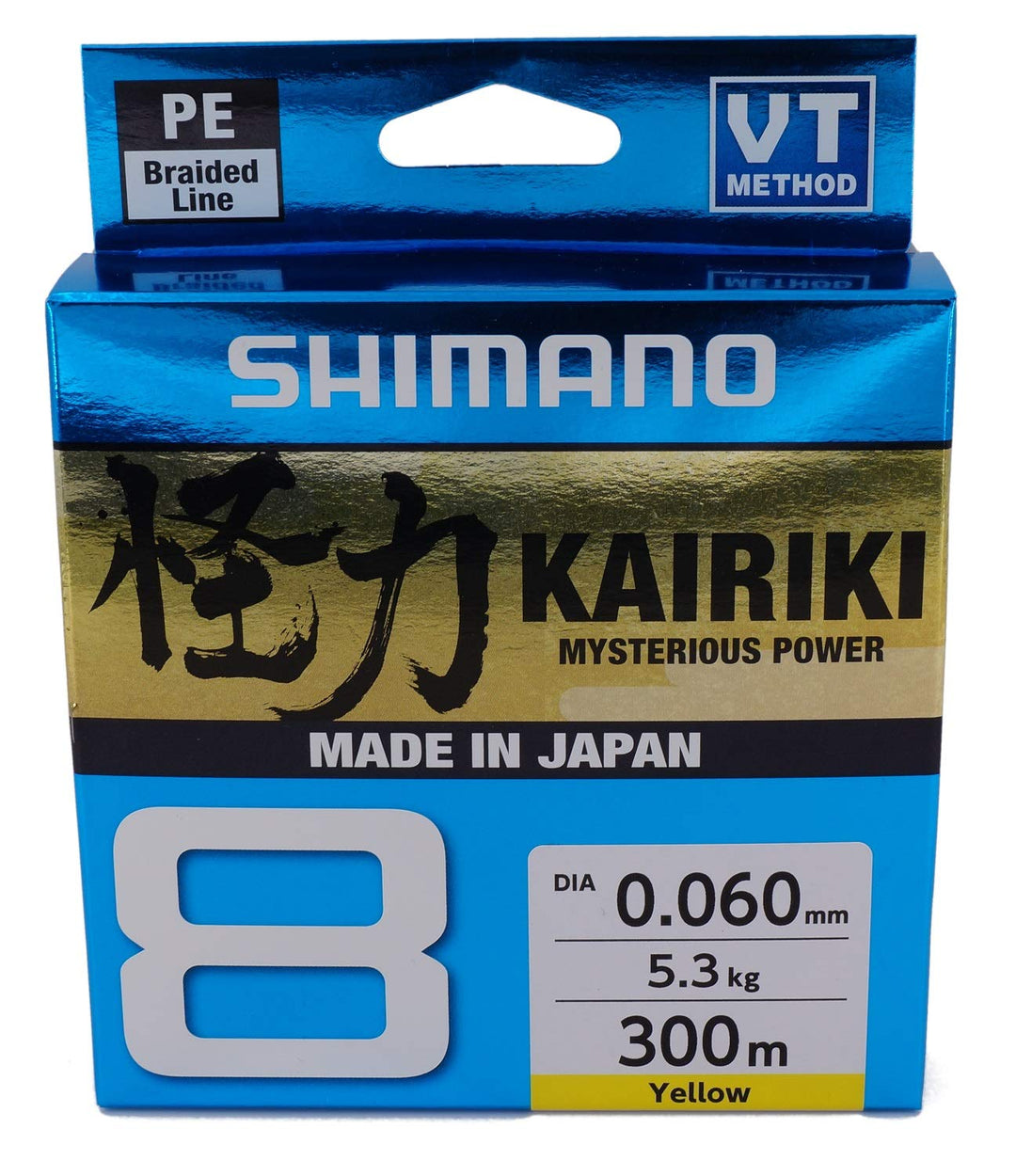 Shimano Kairiki 8, 300 Meter, Gelb, geflochtene Angelschnur, 59WPLA68R3 0.06mm / 5.3kg, 300m, 0.06mm