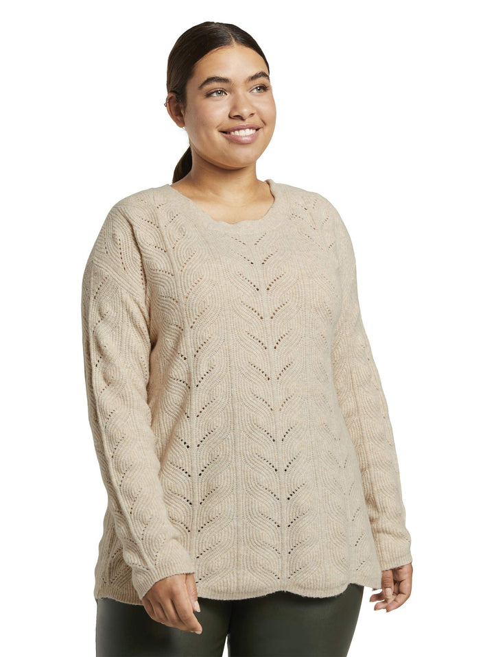 TOM TAILOR My True ME Damen Pullover &amp; Strickjacken Pullover mit Zopfstrickmuster Sand Dune Melange,