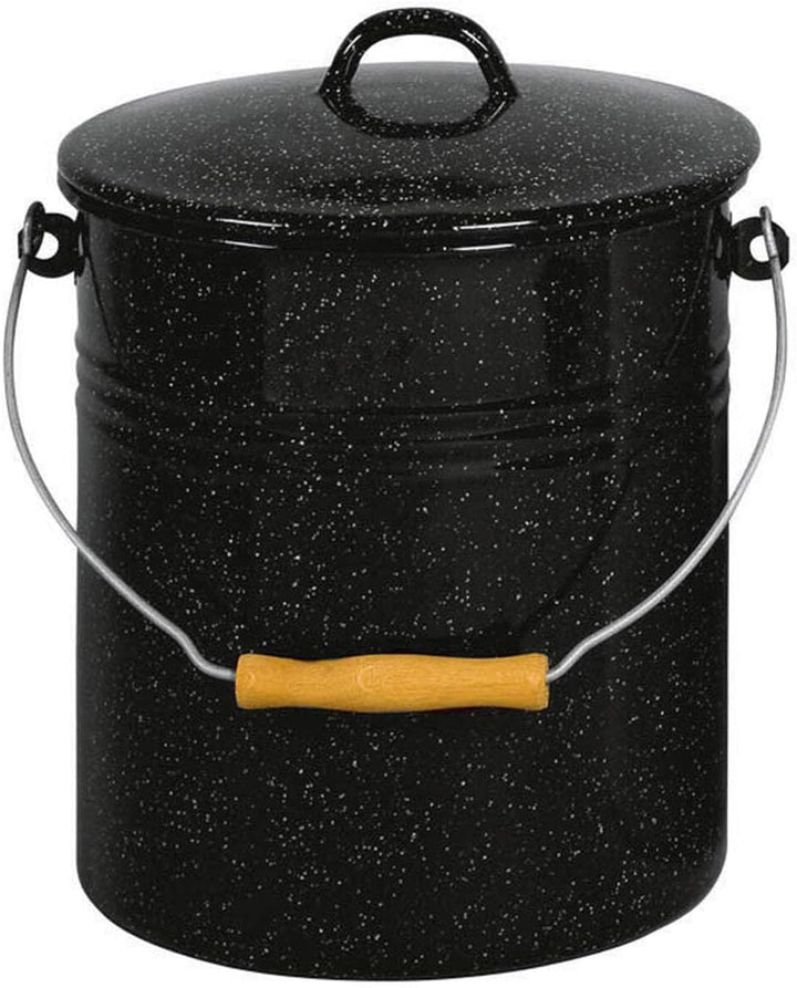 Mülleimer mit Deckel emailliert, schwarz mit weissen Sprenkeln, 10 Liter 10 Liter Schwarz Gesprenkel