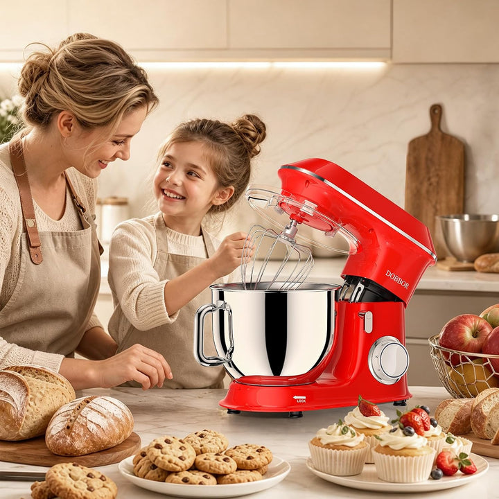 9.5L Küchenmaschine Knetmaschine 1500W, DOBBOR Rührmaschine mit Rührbesen, Knethaken, Schlagbesen, S