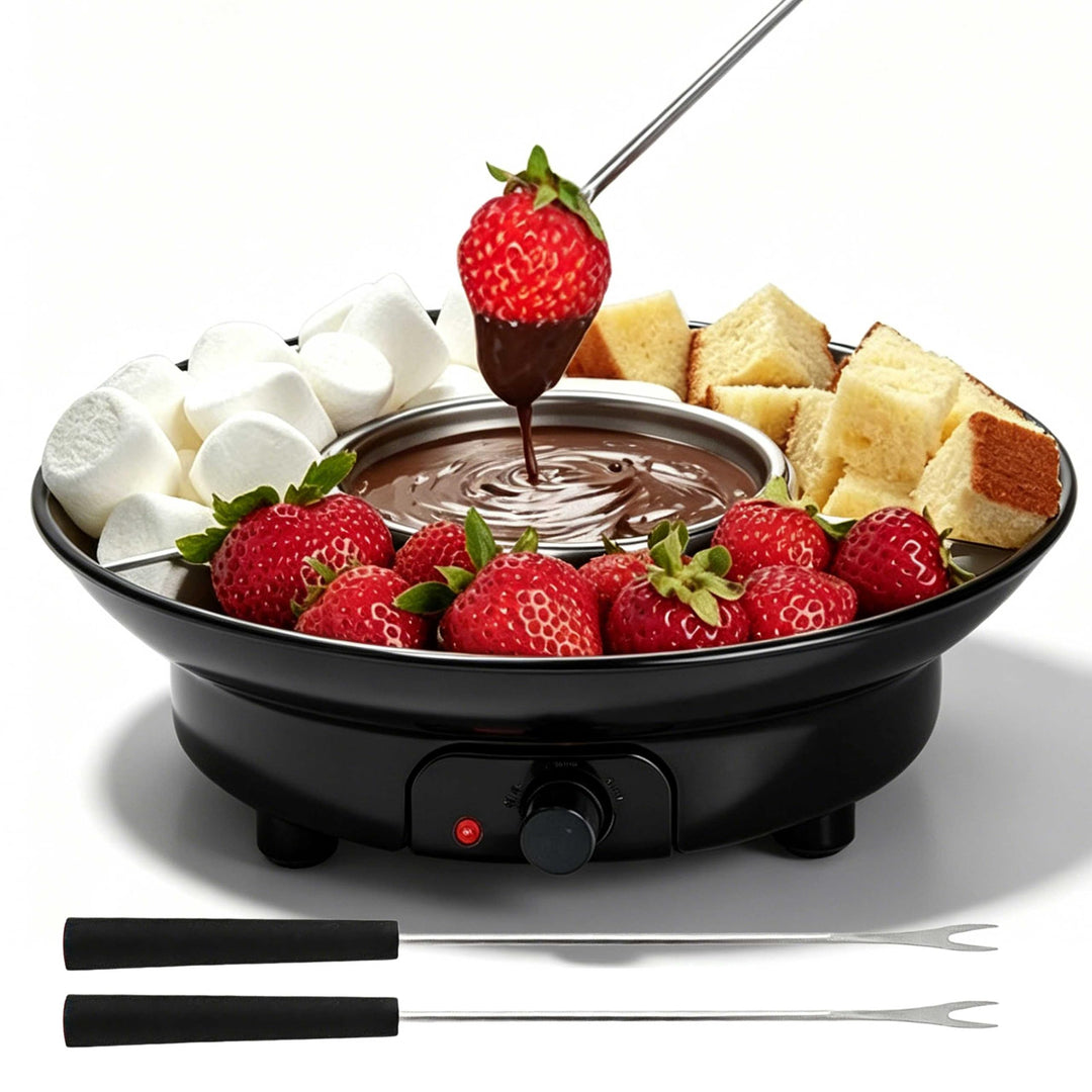 Schokoladen Fondue Elektrisch Set, 280ml Schokoladen Pot mit 2 Temperaturstufen, Servierschale &amp; 2 G