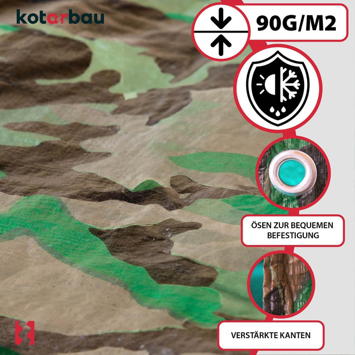 KOTARBAU® Gewebeplane 5x6 m Tarnfarbe 80g/m2 Abdeckplane Verstärkten Ösen Schutzplane Bauplane Wasse