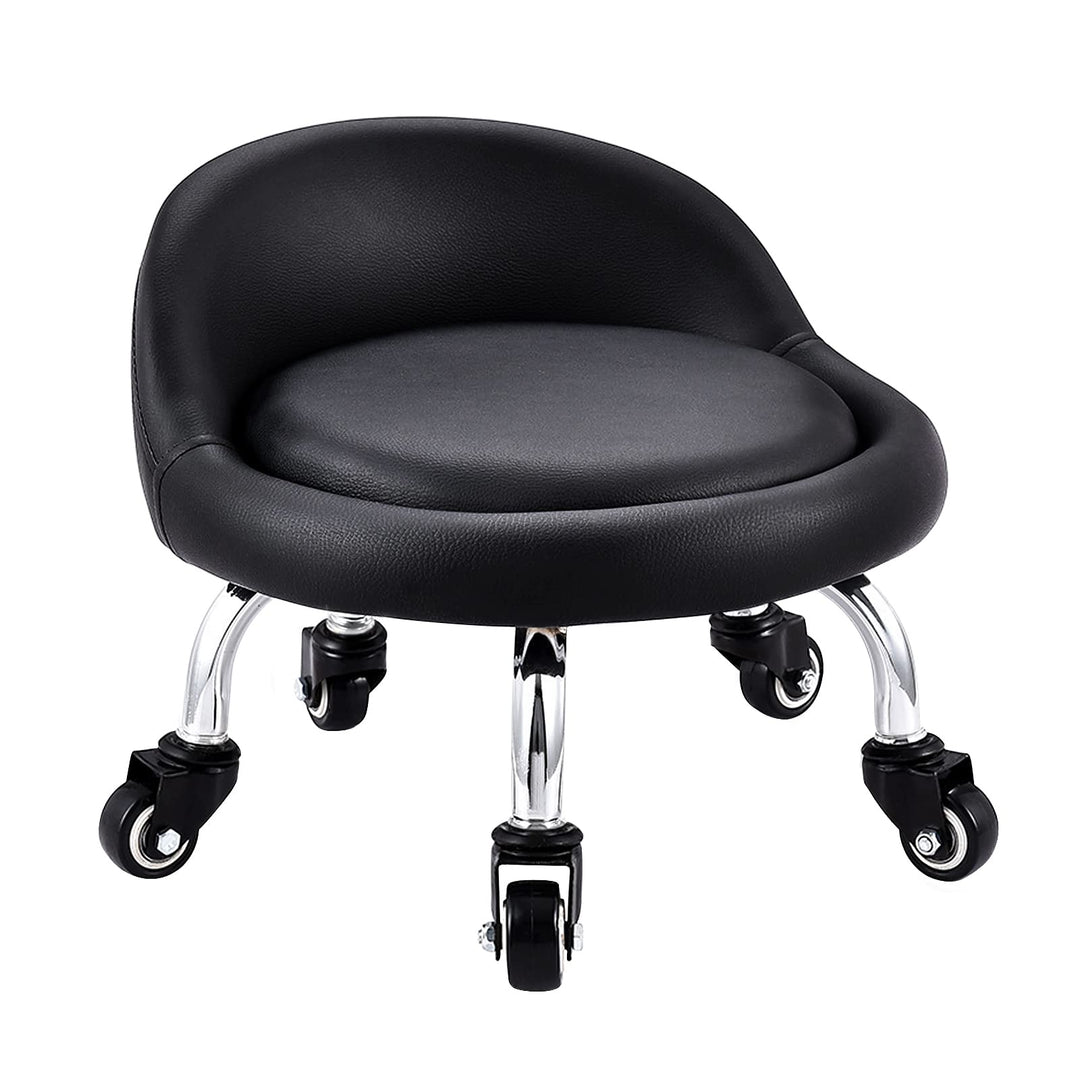 EBANKU Kleine Niedrig Rollhocker, Rollhocker Drehhocker Arbeitshocker, Rückenlehne 360° Rollhocker N