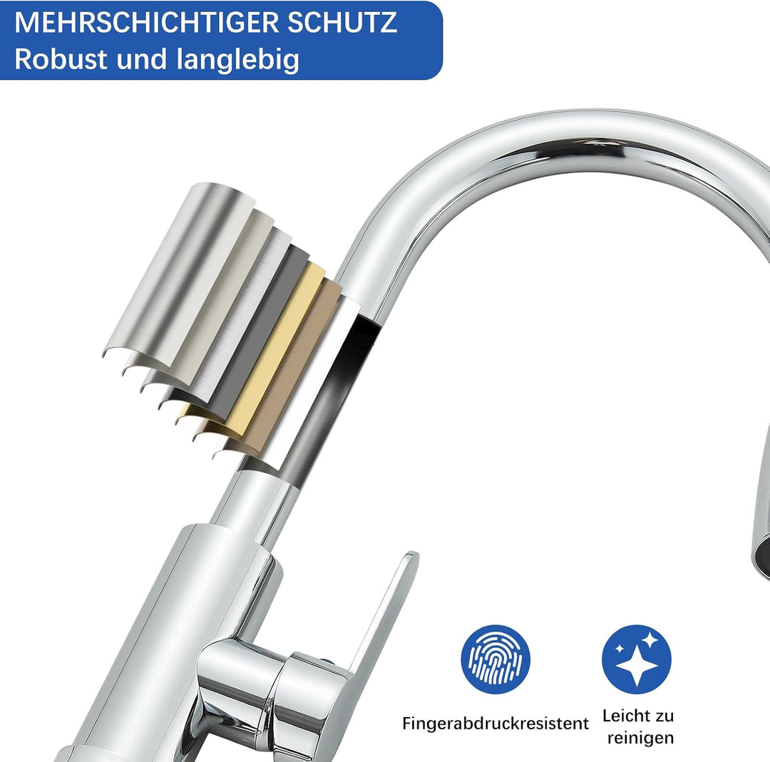 Wasserhahn Küche,Hochdruck Küchenarmatur mit Herausziehbarer Brause Ausziehbar Armatur,360° Schwenkb