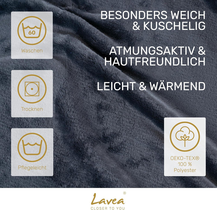 Lavea® Kuscheldecke 130x150 cm - Anthrazit | Mikrofaser – Flauschige Fleecedecke für Sofa und Bett,