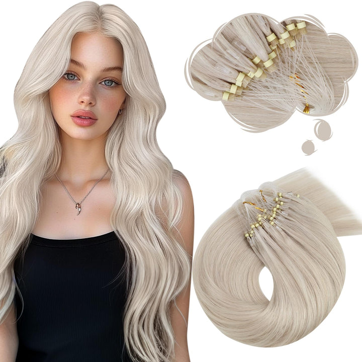 Moresoo Microring Extensions Echthaar Blond 50 cm Haarverlängerung Echthaar Microring 