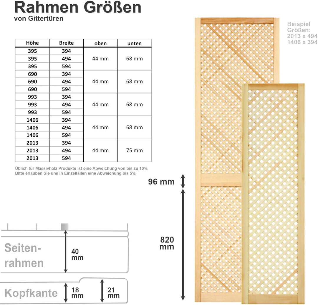 Gittertür Holztür natur 39,5 x 39,4 cm Schranktür Raumteiler Schiebetür für Regale, Schränke, Möbel