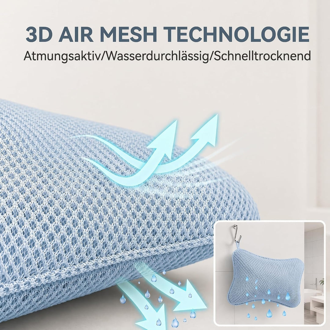 Badewannenkissen mit Saugnäpfen, Waschbares &amp; Schnelltrocknend Blau, Blau