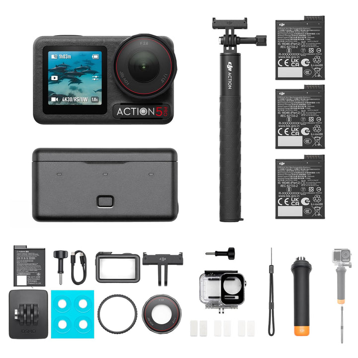 DJI Osmo Action 5 Pro Tauchen Combo mit Wasserfestes Gehäuse, Action Cam 4K mit 1/1.3" Sensor, 12 St