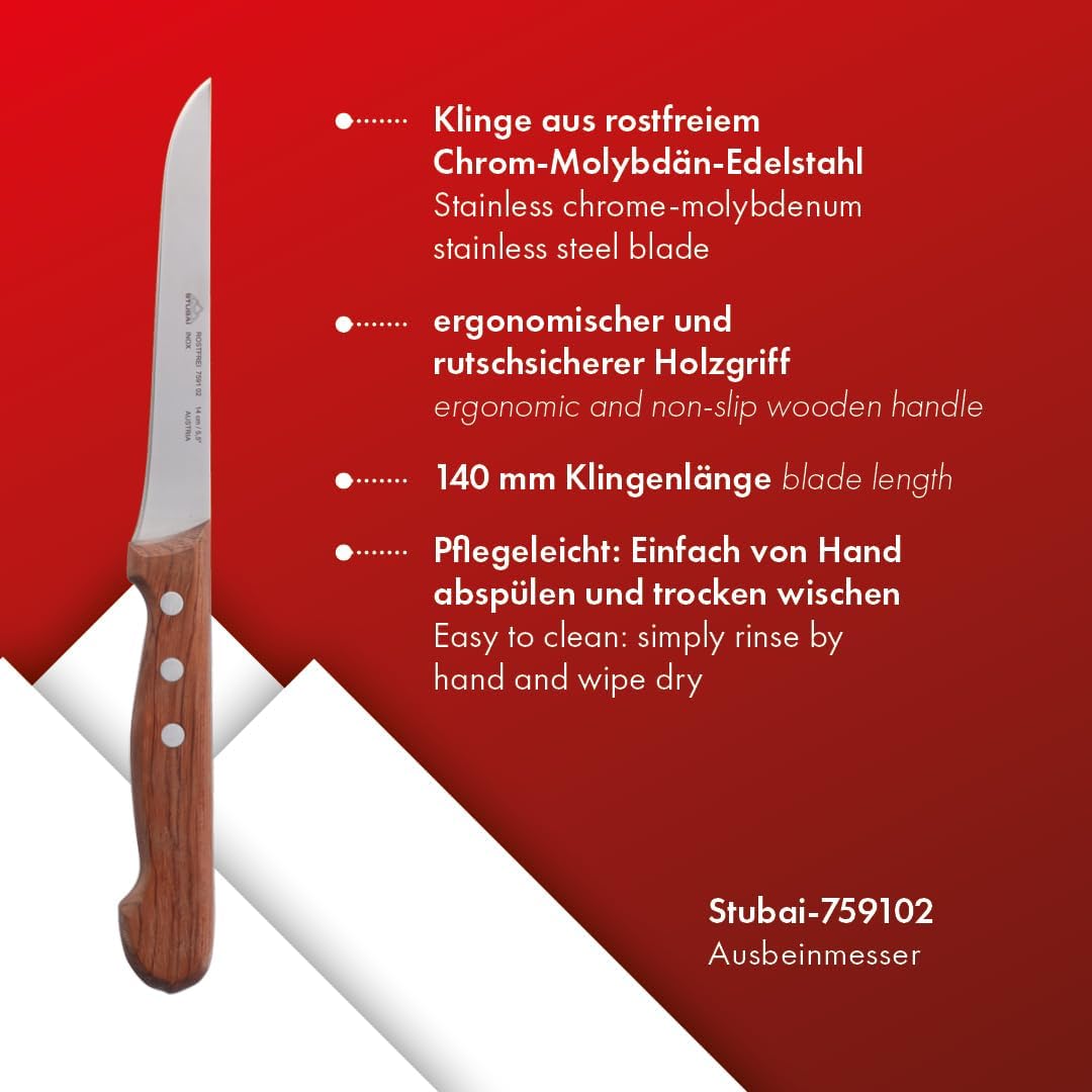 Stubai 759102 Ausbeinmesser SB-Verpackung, 140 mm, Mittelbraun