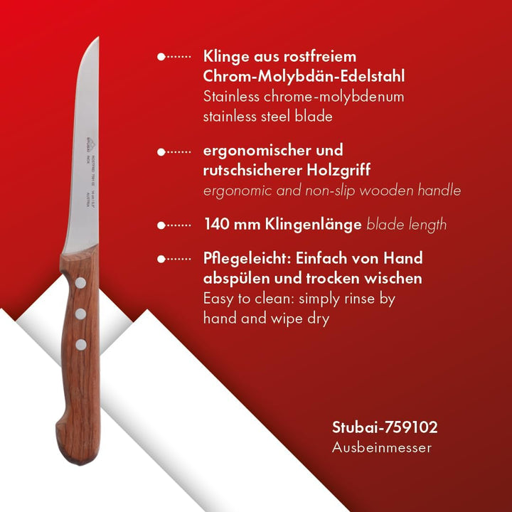 Stubai 759102 Ausbeinmesser SB-Verpackung, 140 mm, Mittelbraun