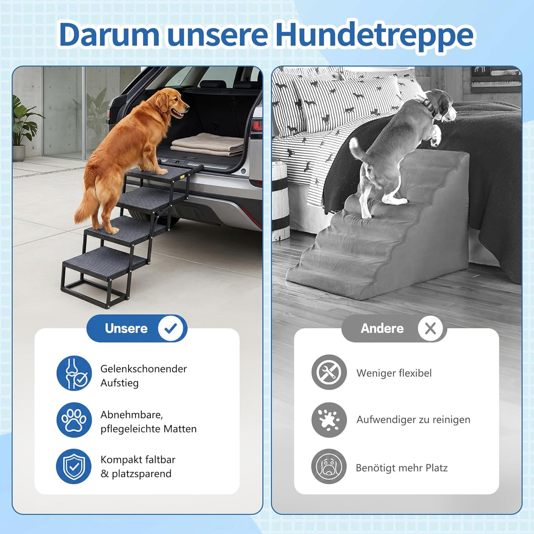 Thanaddo Hundetreppe Auto, 4-stufige Hundetreppe mit Teppich, Hunderampe Auto klappbar Extra Stabile
