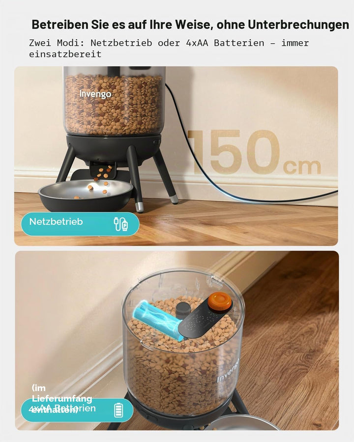 Katzenfutter Automat, Futterautomat Katze mit Zeitsteuerung, 3L Trichter, Doppelstromversorgung, Tro
