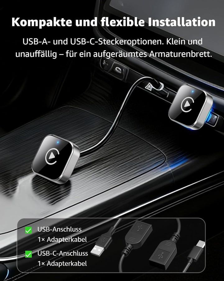 Wireless CarPlay &amp; Android Auto Adapter, 2-in-1 Kabelloser Adapter mit Dual-Band WiFi, Kabelgebunden