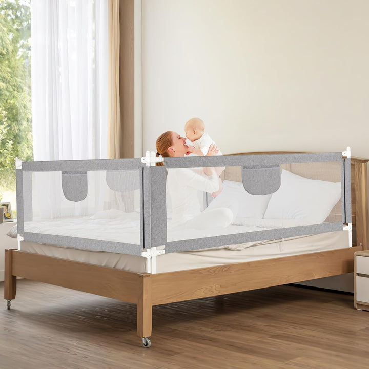 Fiqops Bettgitter Rausfallschutz 200CMx2+150CMx1 Höhenverstellbar 64-96cm, Bettschutzgitter Kinderbe