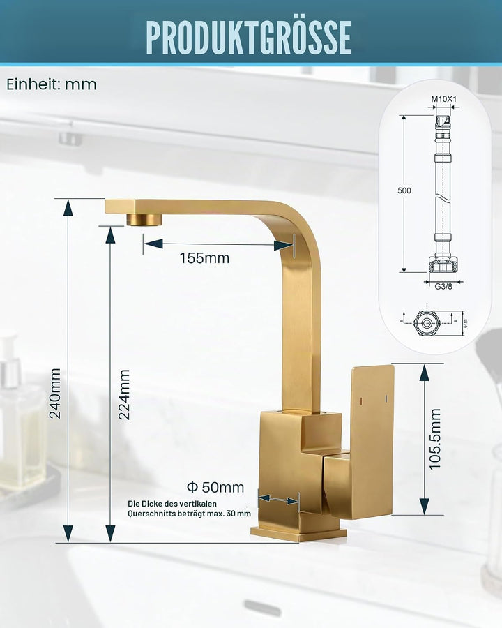 Waschbeckenarmatur 360° schwenkbar Einhebelmischer L-Form Spültischarmatur Hochwertiger Edelstahl Wa