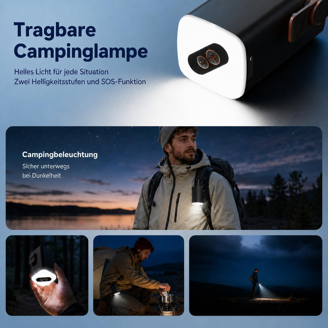 Elektrische Luftpumpe Akku 3-in-1 Mini Pumpe mit Camping Licht Grau, Grau