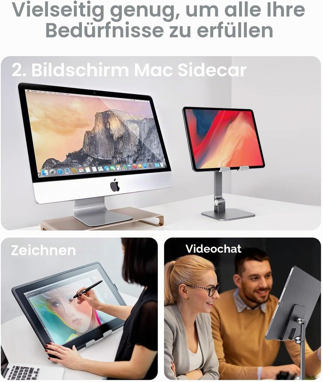 elitehood Höhenverstellbarer Aluminium iPad Ständer, Verstellbare Tablet Halterung für Tisch, Klappb