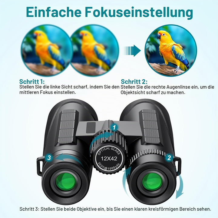 Homavit Fernglas 12x42, BAK4 Prism FMC ferngläser, HD Ferngläser wasserdicht, inklusive Tragetasche,