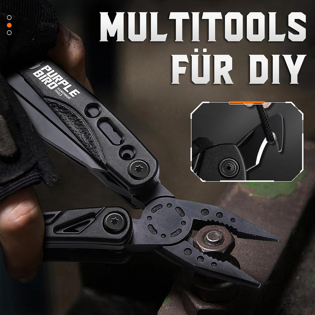 PURPLEBIRD Multitool Werkzeug 16 in 1 Survival Faltbares Gadgets mit Taschenmesser und 9 Bits Multif