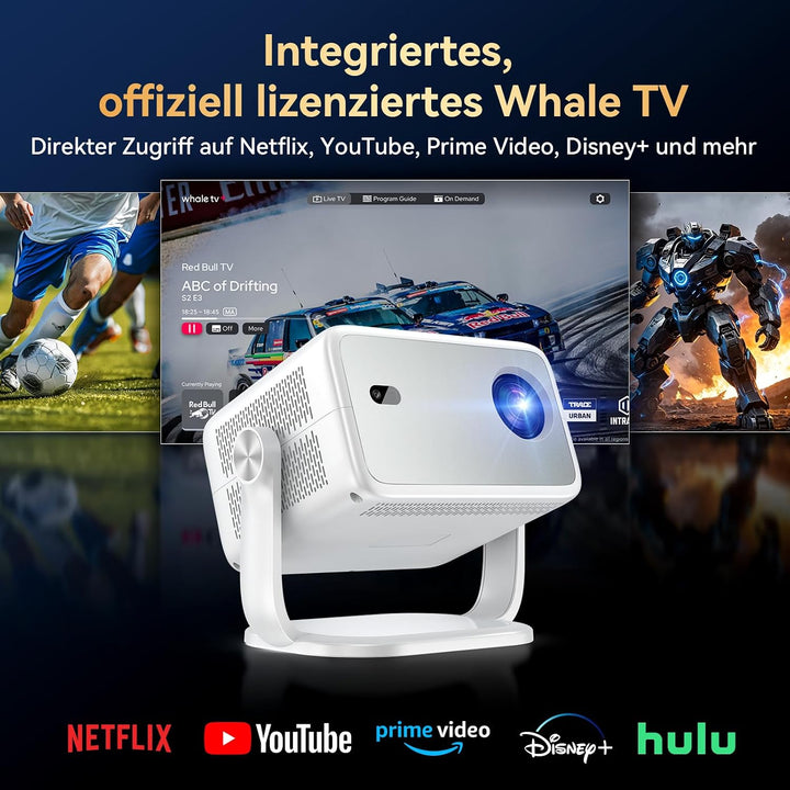 Beamer 4k 【Kompatibel mit Netflix/360° Drehbar】,Smart Beamer mit Autofokus/6D Trapezkorrektur,1080P