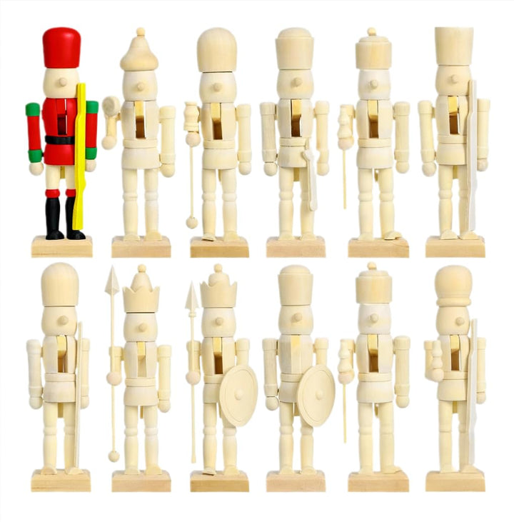 Homoyoyo 12 Stück Holz Unvollendete Soldat Nussknacker: 13cm Mini Nussknacker Figur Gross DIY holzfi