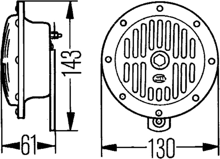 HELLA Horn - HELLA HEAVY DUTY HORN DL50 - 12V - 114dB(A) - Frequenzbereich: 380Hz - Hochton/Tiefton