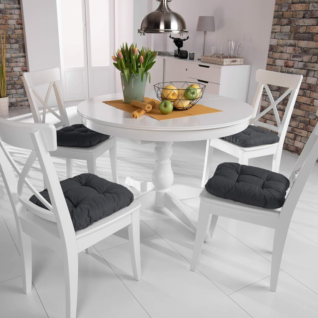 Beautissu 4er Set Sitzkissen 40x40 cm Lisa Anthrazit - weiche Indoor &amp; Outdoor Kissen mit 8cm Schaum