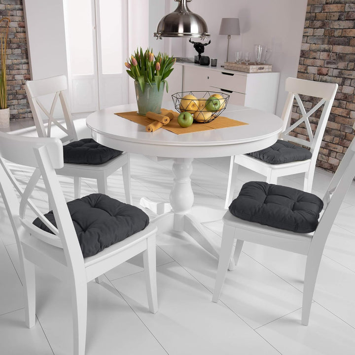 Beautissu 4er Set Sitzkissen 40x40 cm Lisa Anthrazit - weiche Indoor &amp; Outdoor Kissen mit 8cm Schaum