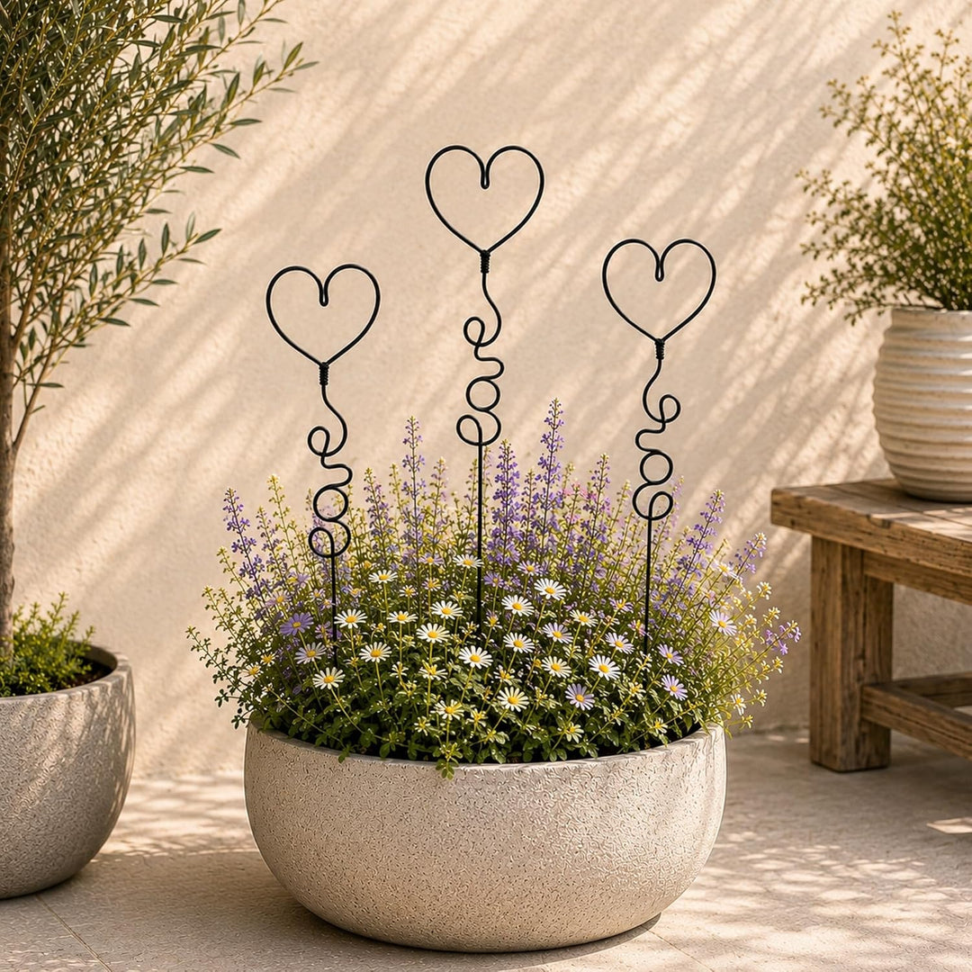 UNUS Gartenstecker Set Herzen klein 3er Set aus schwarzem Metall wetterfeste Deko für Balkon, Beet o