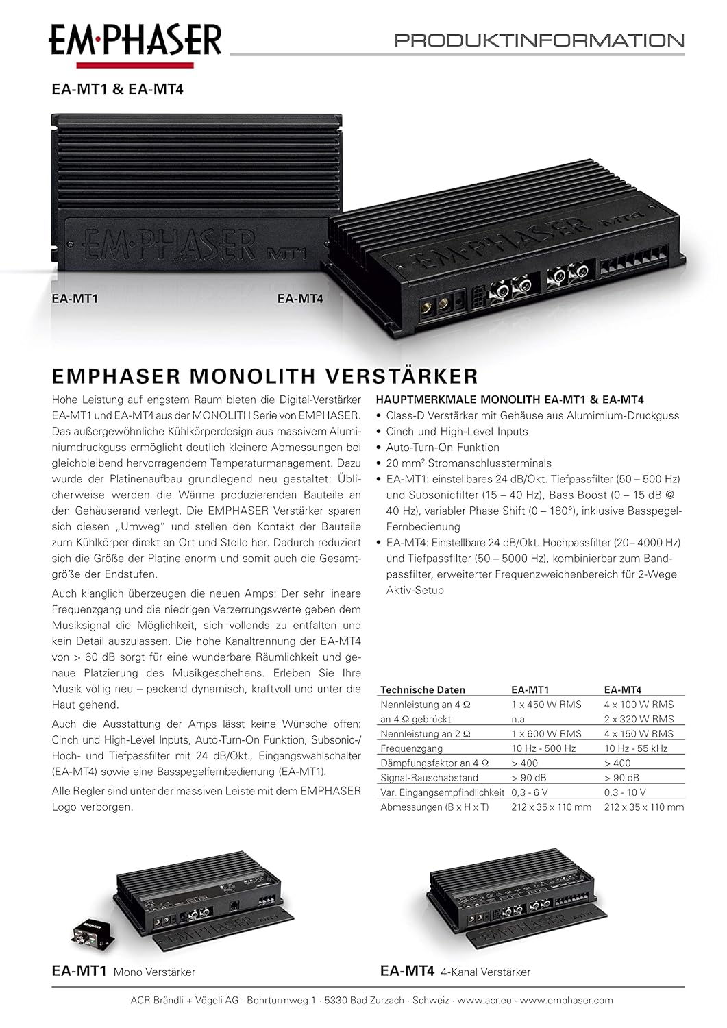 EMPHASER EA-MT4 – 4-Kanal Class-D Verstärker, 4 × 100 W RMS Endstufe
