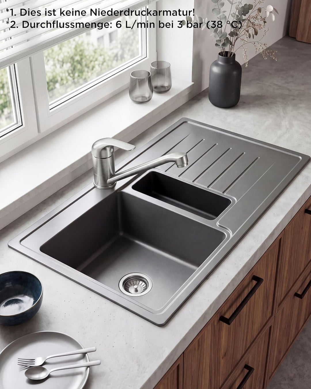 FORIOUS Wasserhahn Küche, Küchenarmatur mit Einhebelmischer, Edelstahl Edelstahl Standard, Edelstahl