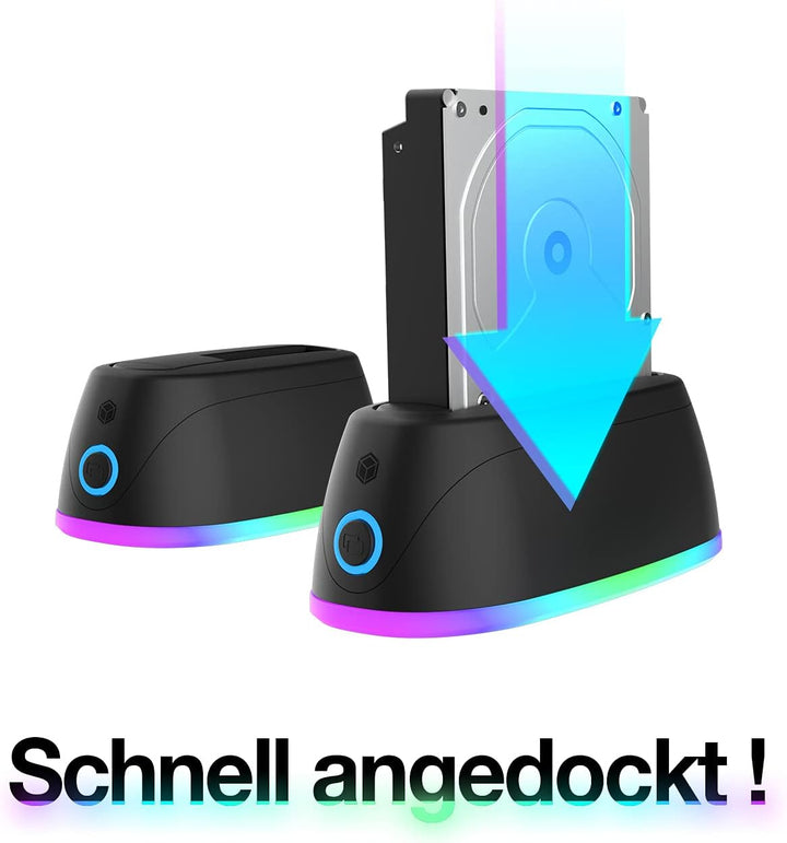 ICY BOX HDD / Festplatten Docking Station USB 3.0 für SATA 2,5 Zoll &amp; 3,5 Zoll, RGB Beleuchtung, Fes