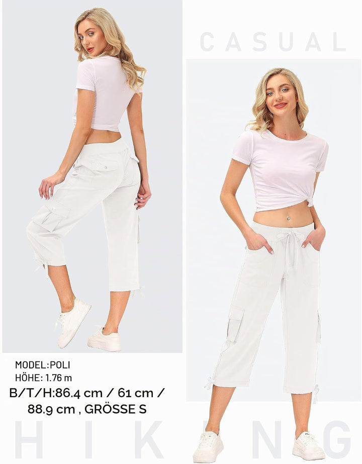JINSHI Hosen Damen Sommer Cargohose 3/4 Lange Hosen Caprihose Freizeithose Outdoorhose Wanderhose mi