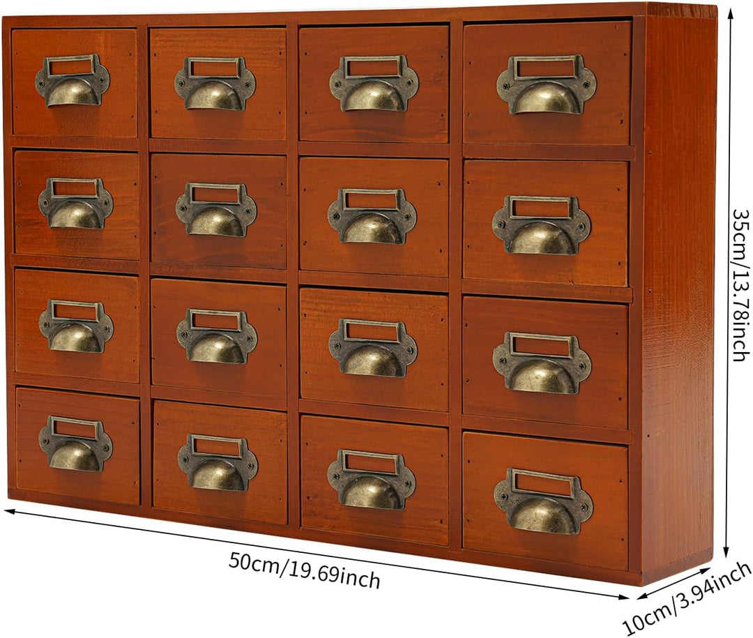 Kleine Kommode mit 16 Schubladen, Apothekerschrank aus Holz, Vintage Schubladenschrank, Schreibtisch