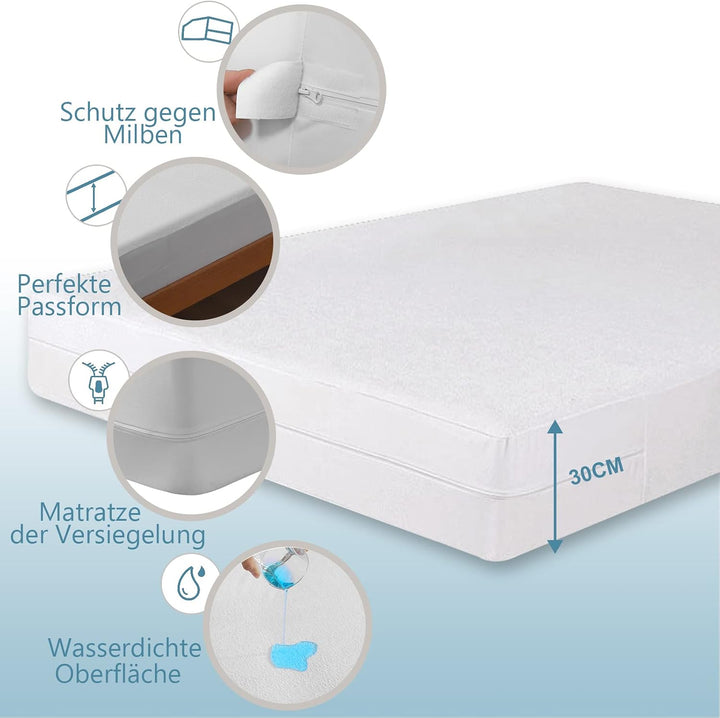 Bedecor Wasserdichter Matratzenbezug 90 x 190 cm mit Reissverschluss，Matratzenschoner Baumwolle，Atmu